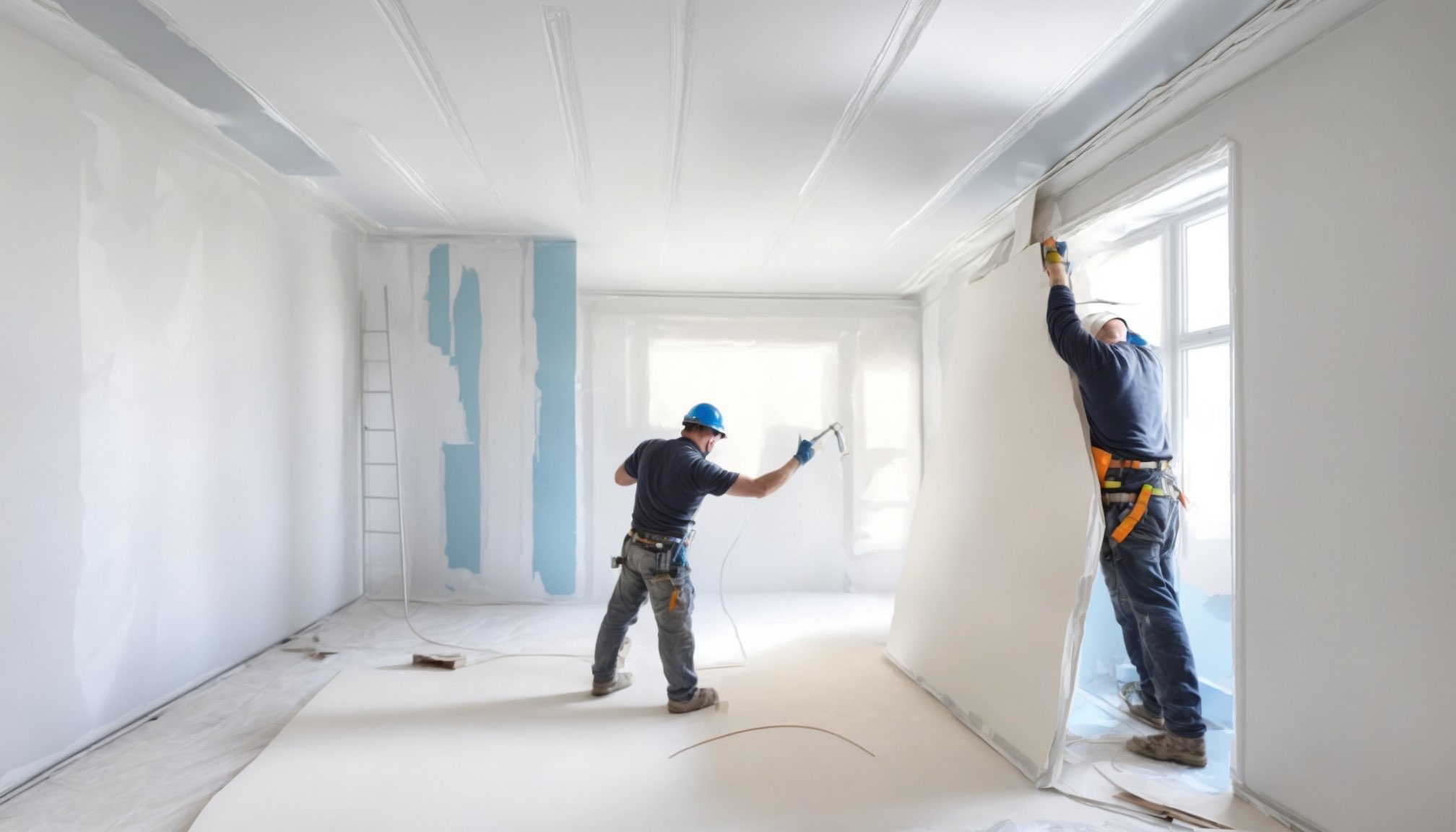 Plasterboard installation on a Woking construction site